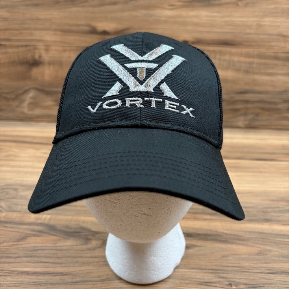 Vortex Optics Mens Mesh Trucker Snapback Hat Black Hunting Fishing Logo Cap